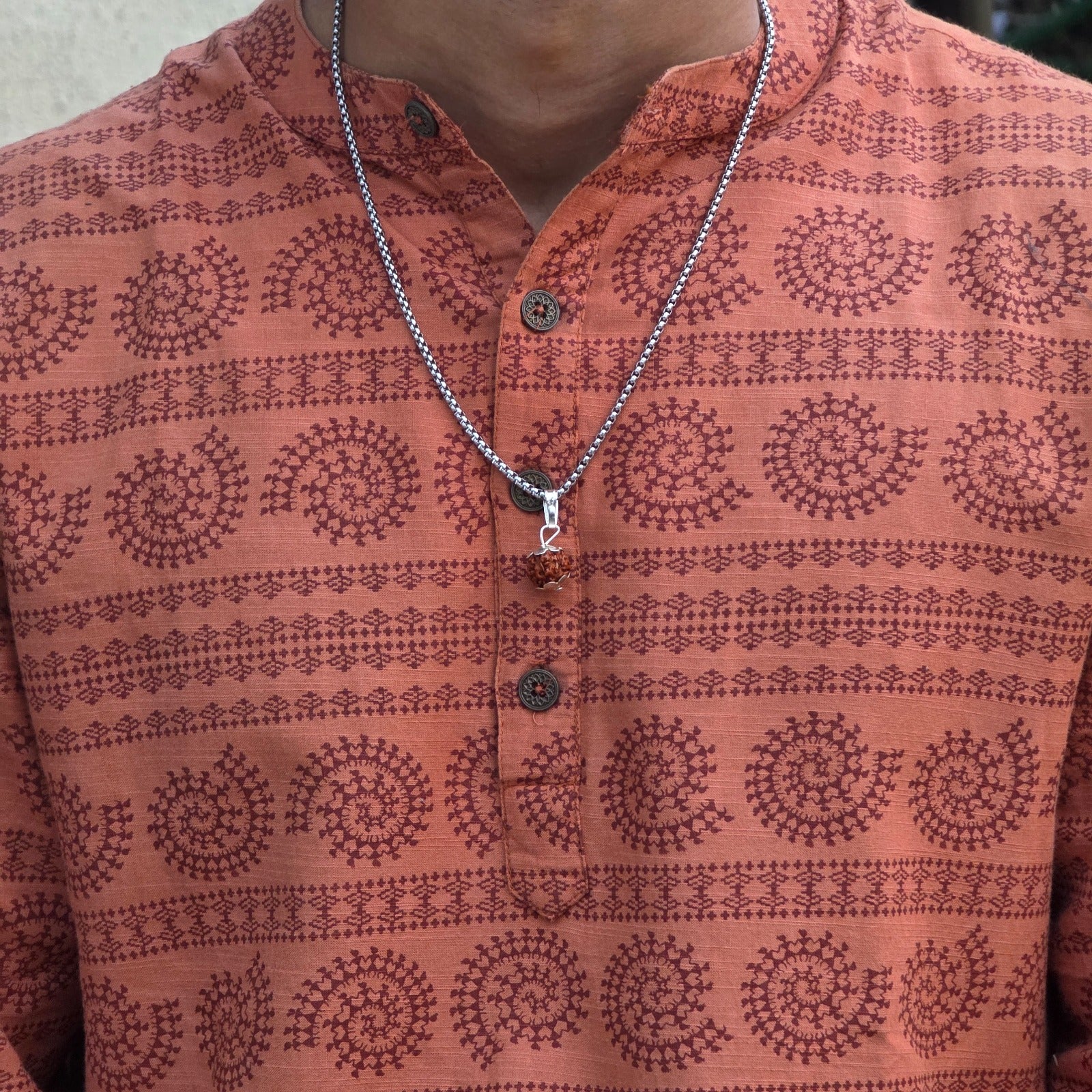 5 Mukhi Rudraksha Silver Plated Pendant Necklace - Anti Tarnish