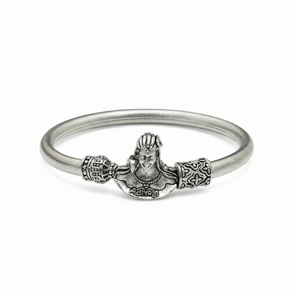 Adiyogi Shiva Bracelet - Silver-Toned Spiritual Kada