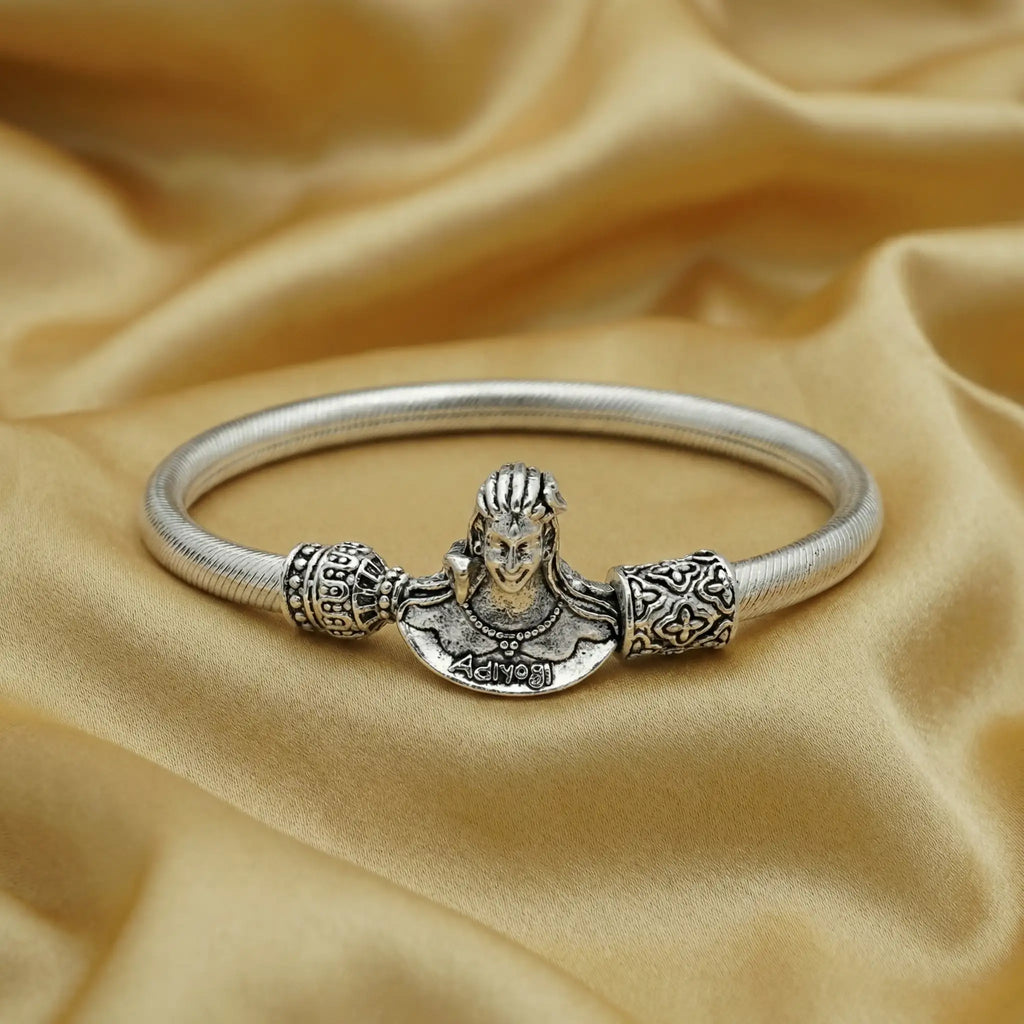 Adiyogi Shiva Bracelet - Silver-Toned Spiritual Kada