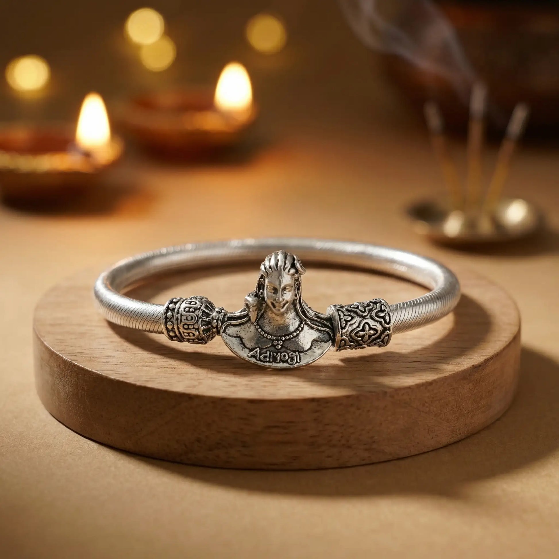 Adiyogi Shiva Bracelet - Silver-Toned Spiritual Kada