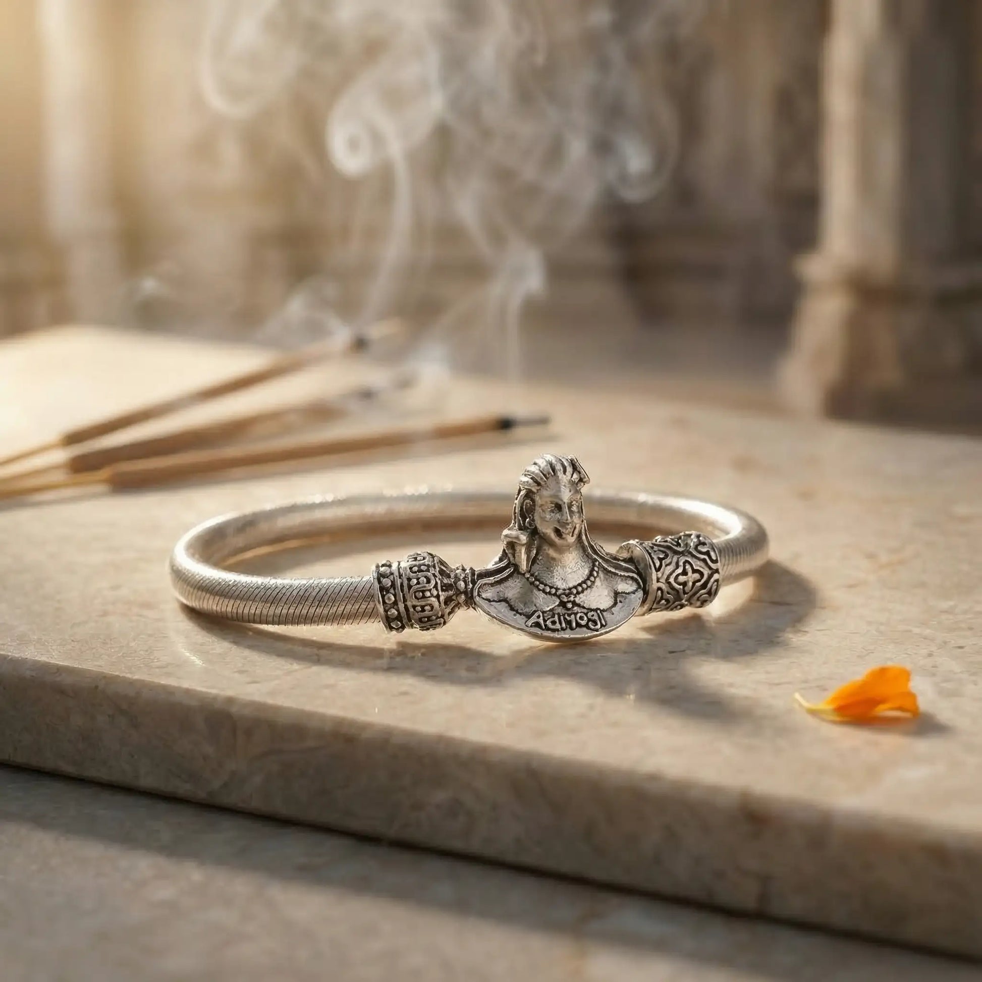 Adiyogi Shiva Bracelet - Silver-Toned Spiritual Kada