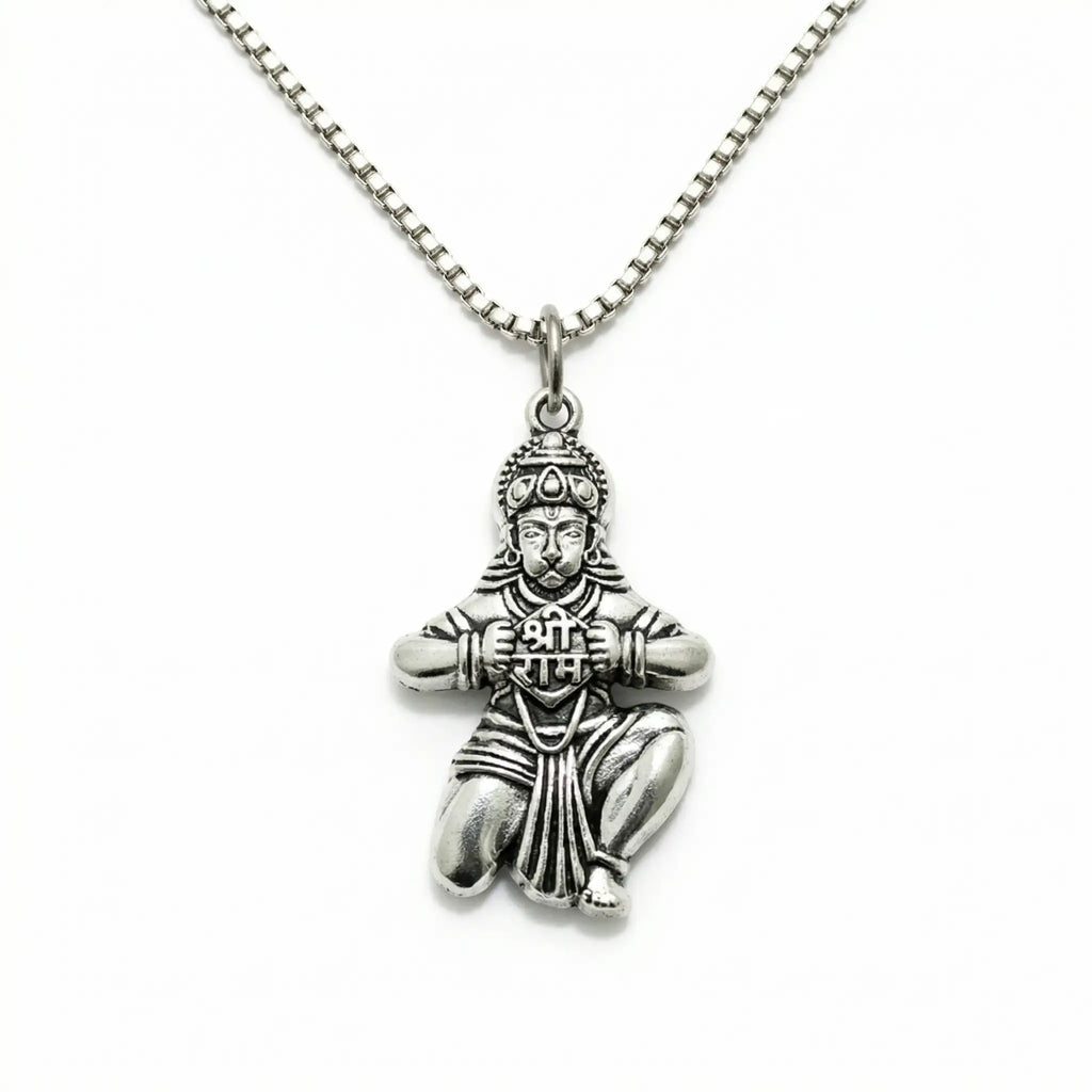 Hanuman Shree Ram Devotional Silver Plated Pendant Necklace - Anti Tarnish