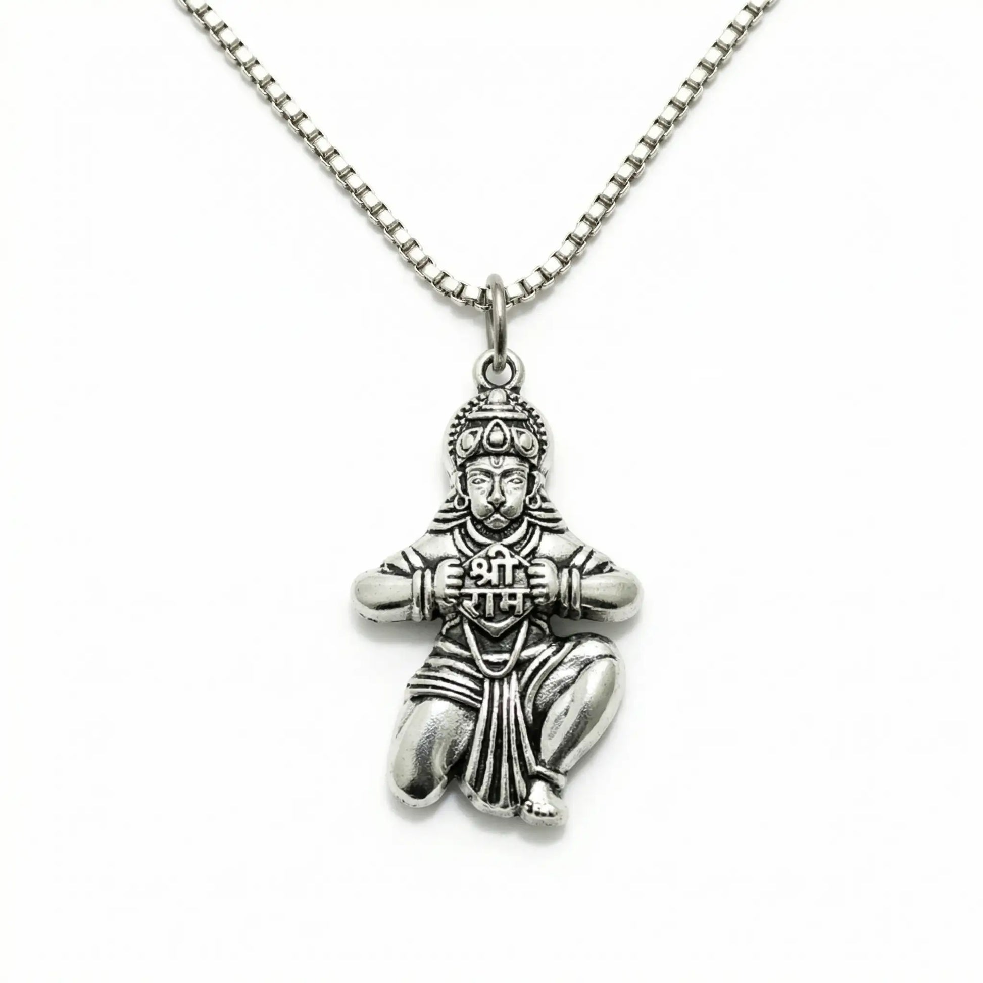 Hanuman Shree Ram Devotional Silver Plated Pendant Necklace - Anti Tarnish