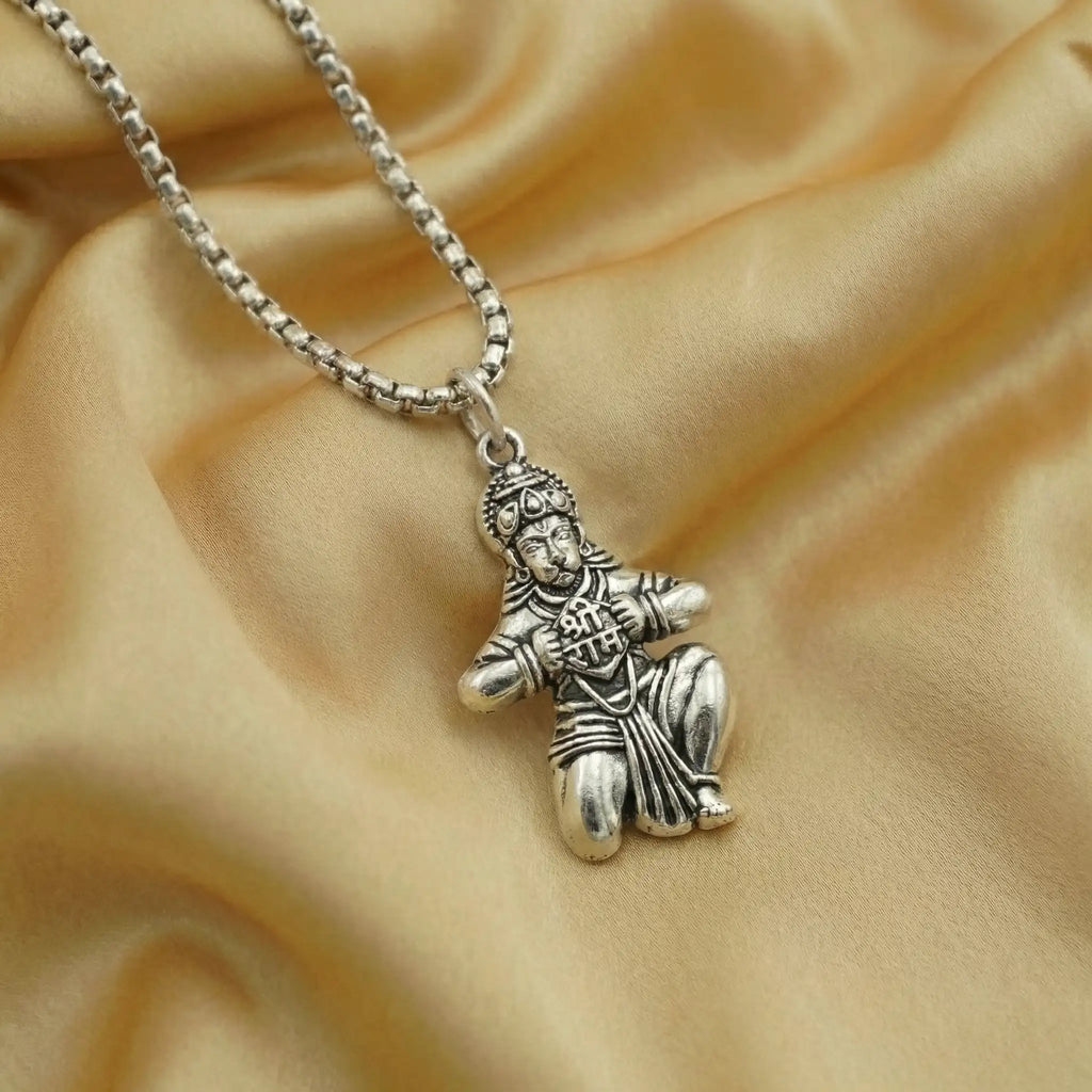 Hanuman Shree Ram Devotional Silver Plated Pendant Necklace - Anti Tarnish