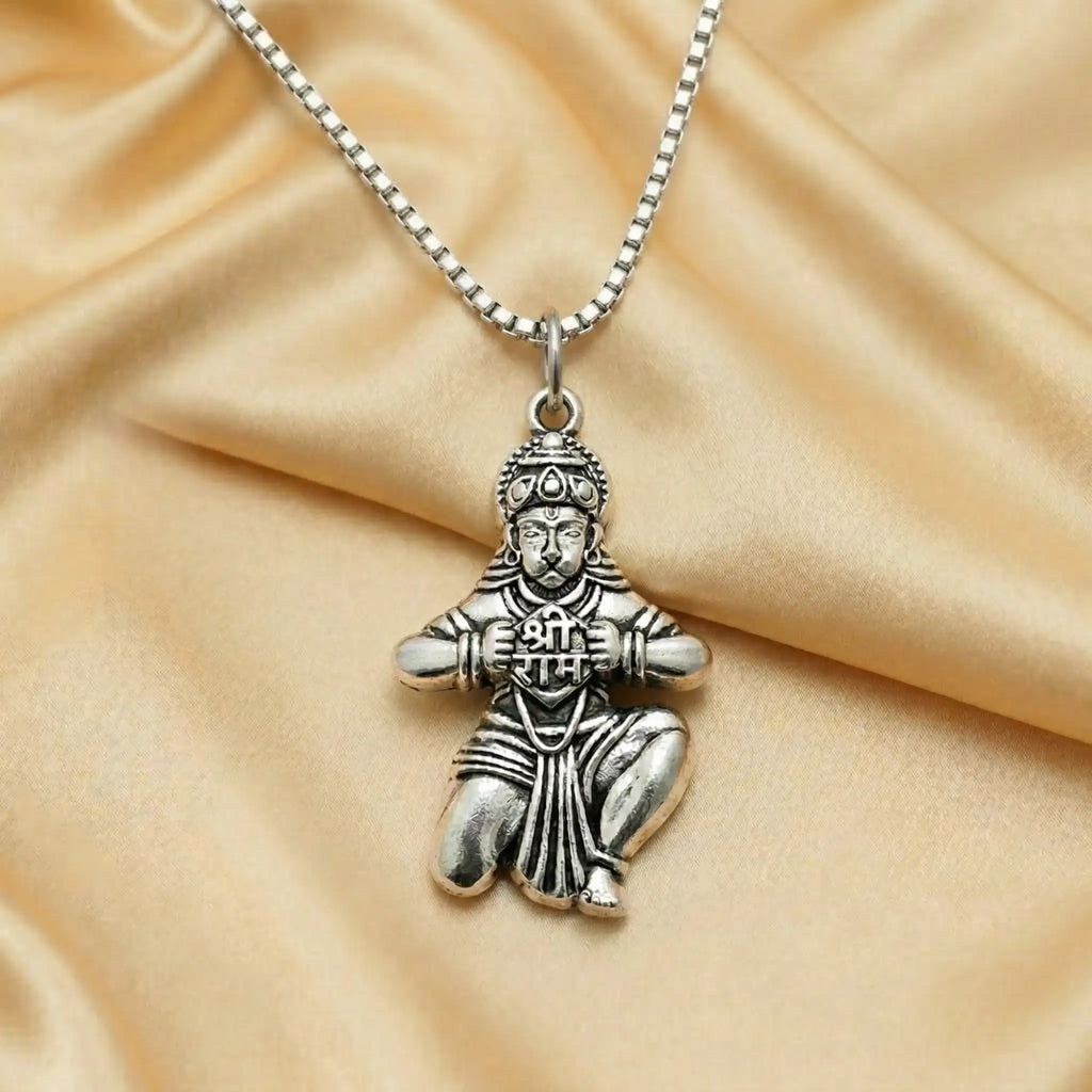 Hanuman Shree Ram Devotional Silver Plated Pendant Necklace - Anti Tarnish