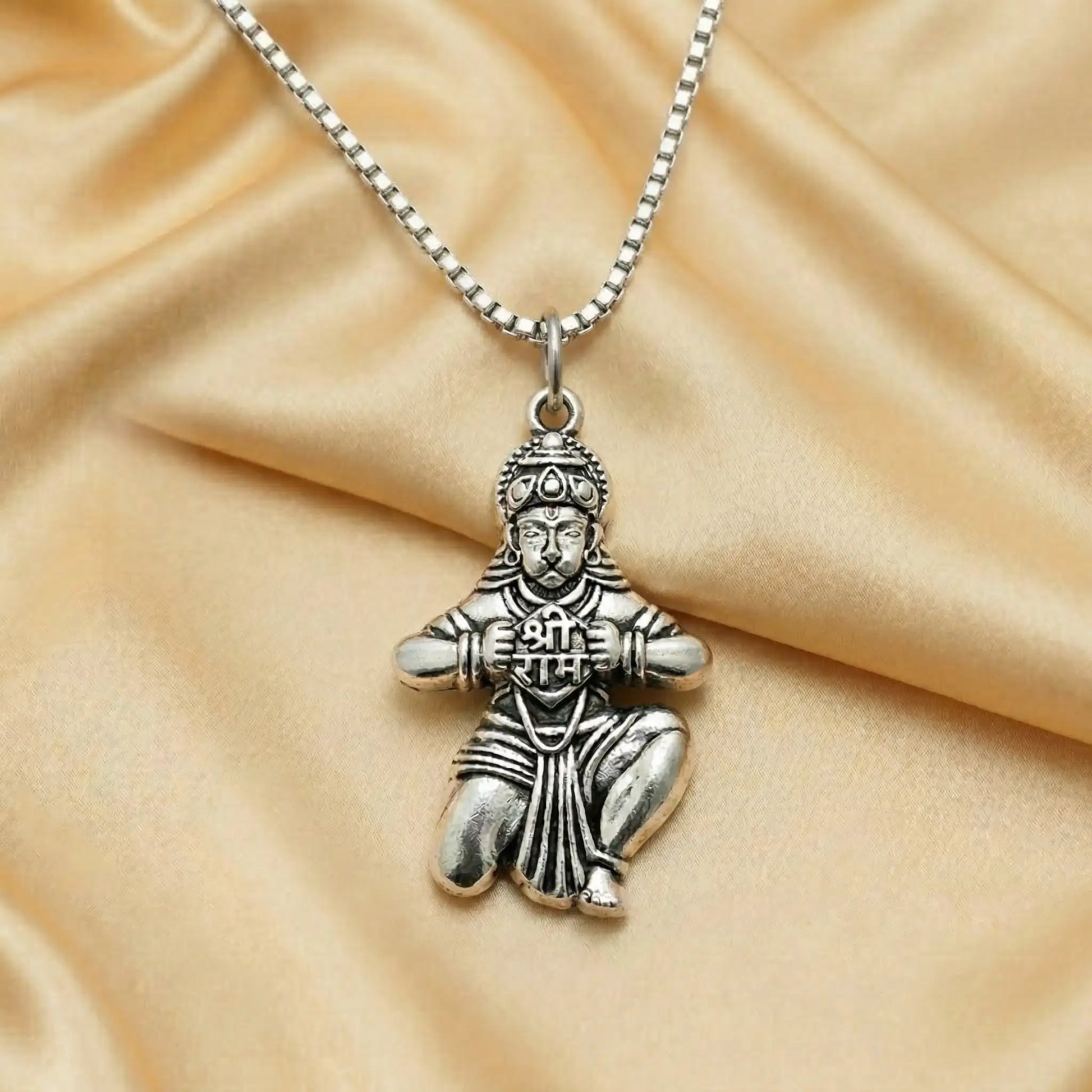 Hanuman Shree Ram Devotional Silver Plated Pendant Necklace - Anti Tarnish