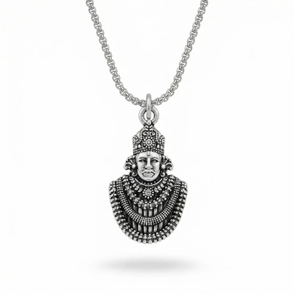 Khatu Shyam Baba Silver Plated Pendant Necklace - Anti Tarnish