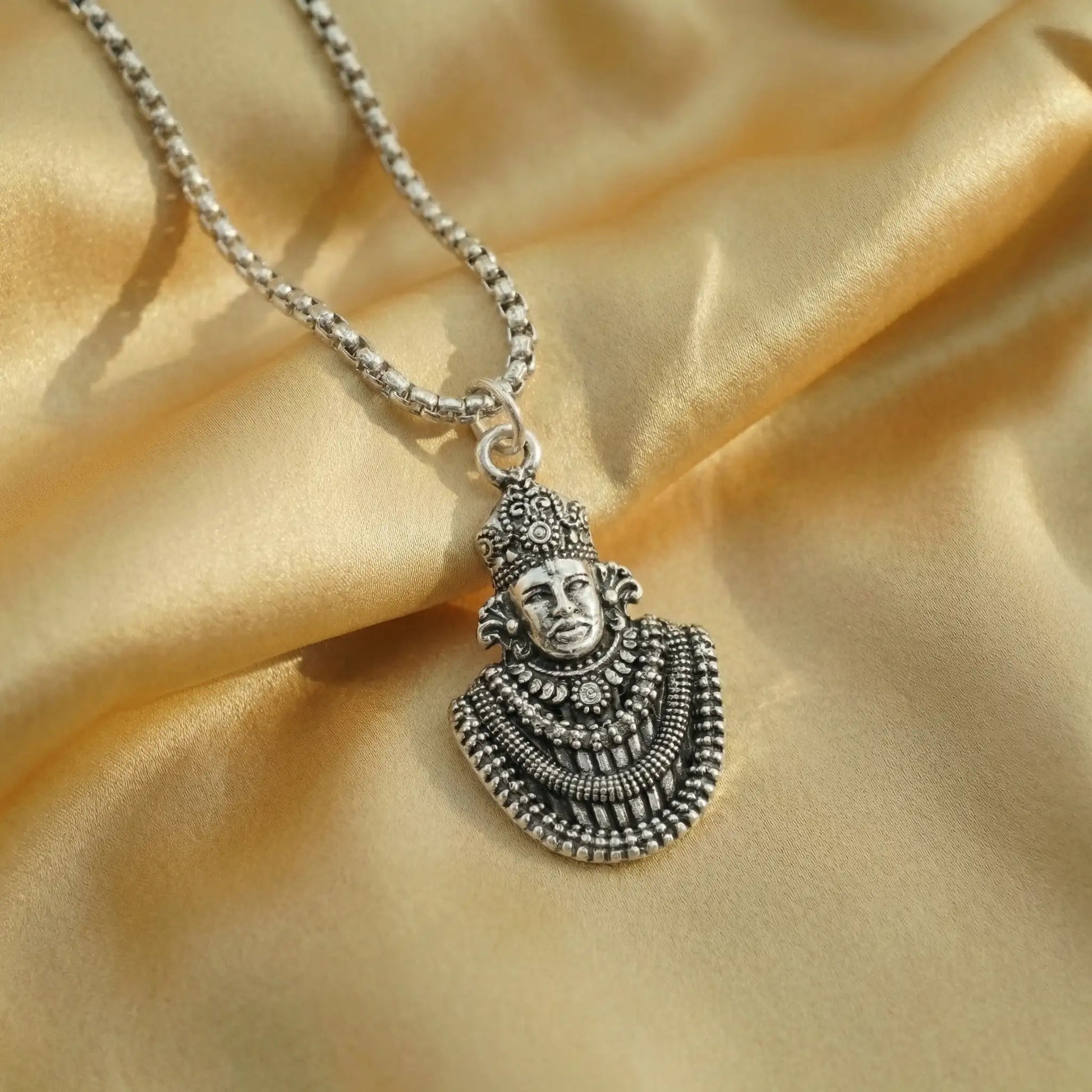 Khatu Shyam Baba Silver Plated Pendant Necklace - Anti Tarnish