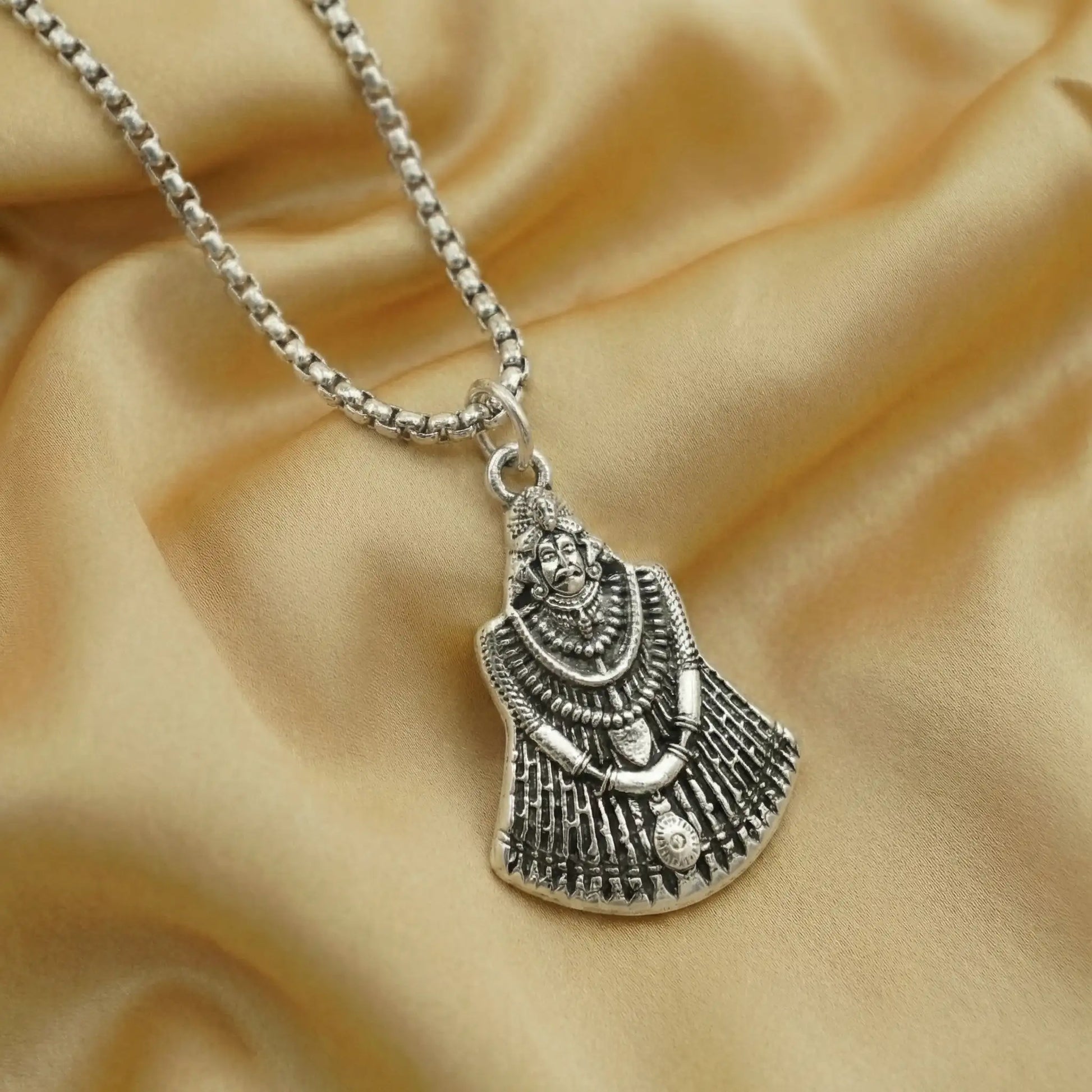 Khatu Shyam Baba Silver Plated Pendant Necklace - Anti Tarnish