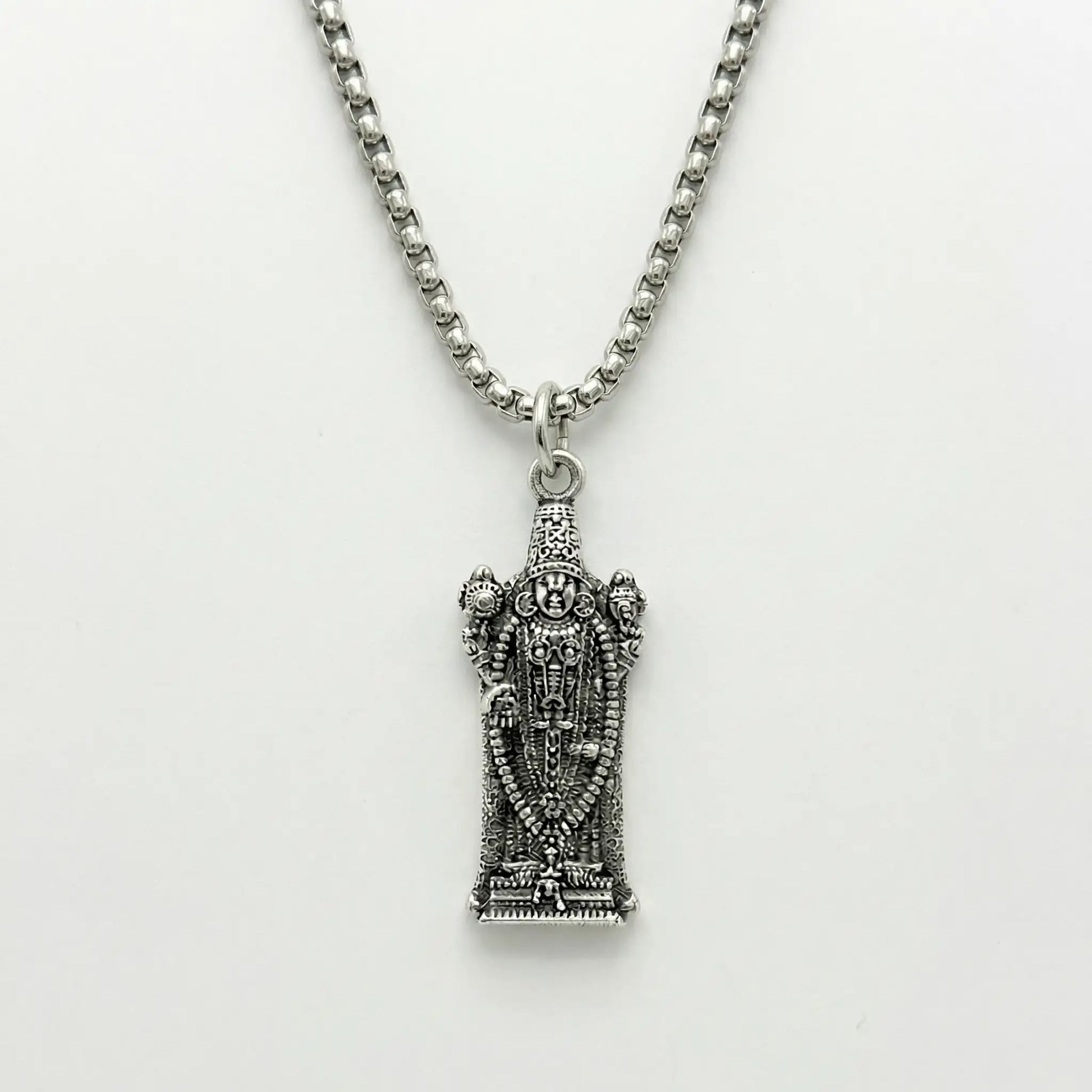 Tirupati Balaji Standing Silver Plated Pendant Necklace - Anti Tarnish