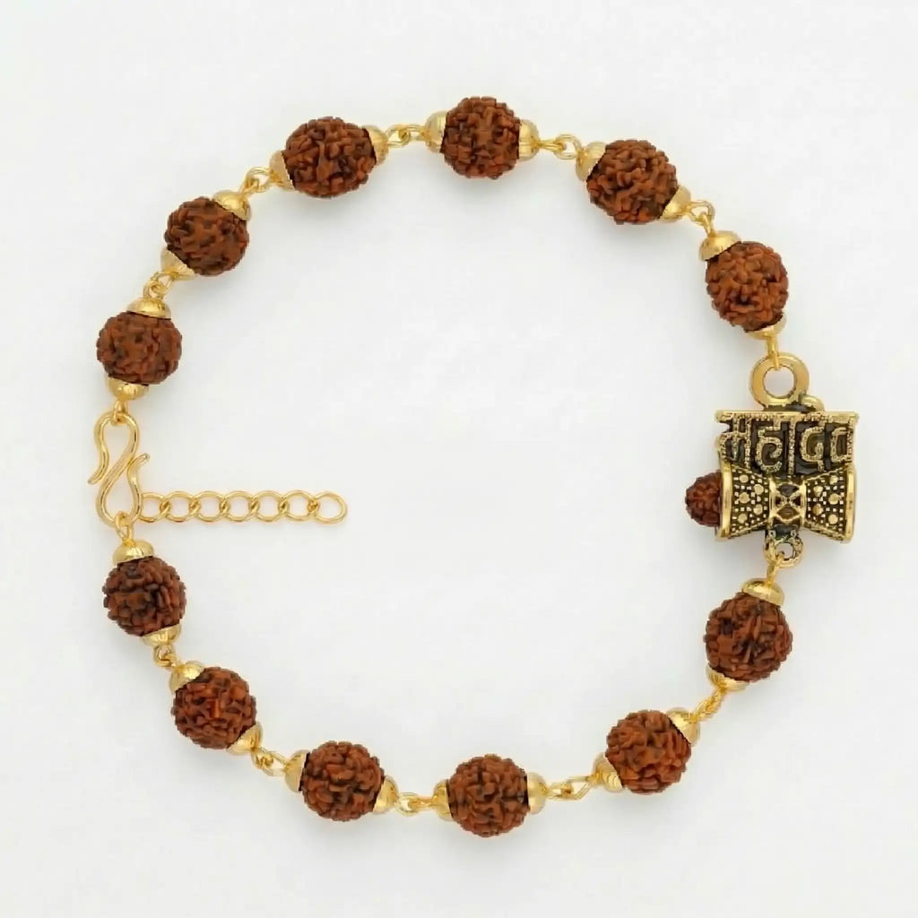 Mahadev Rudraksha Bracelet - Gold-Toned Chain Bracelet