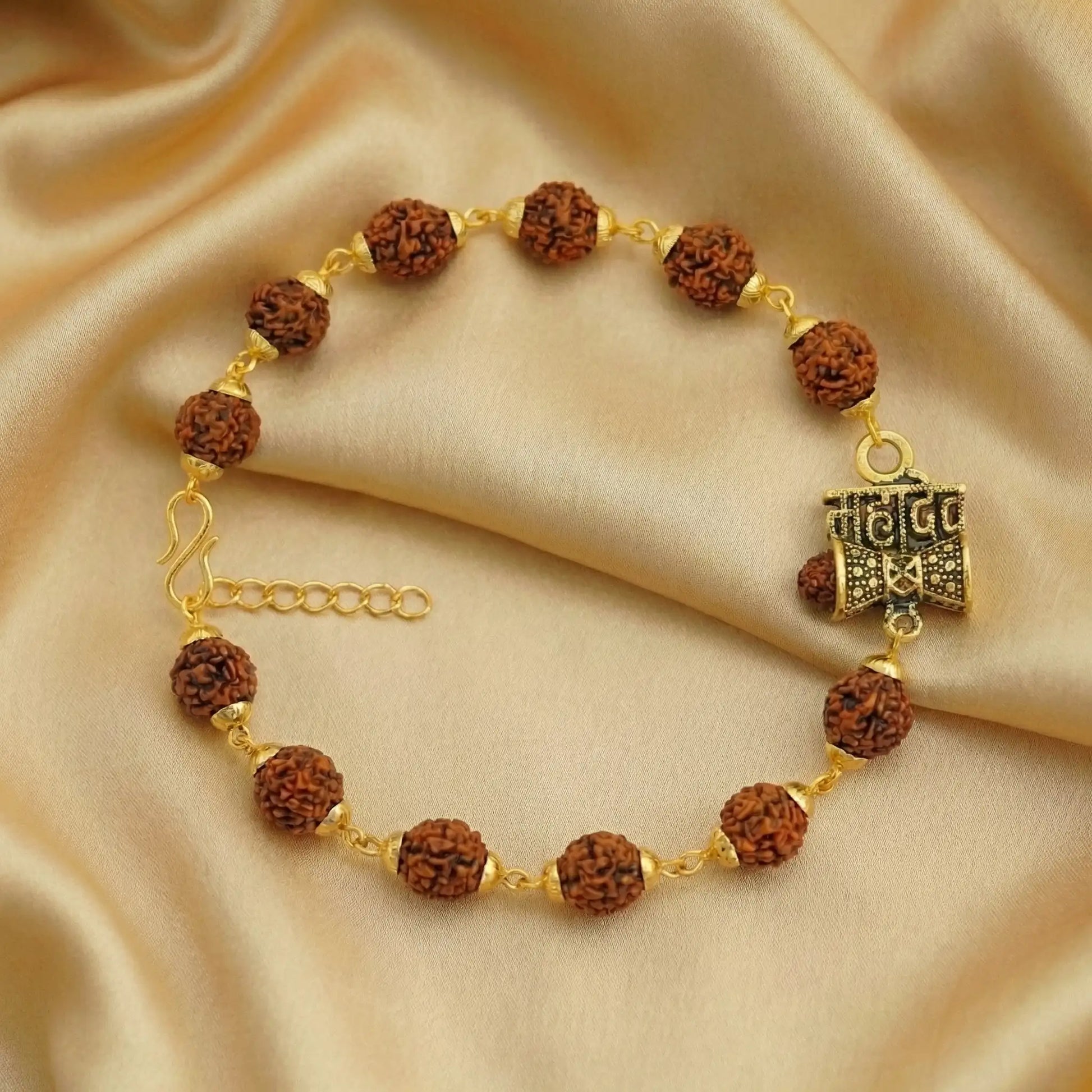 Mahadev Rudraksha Bracelet - Gold-Toned Chain Bracelet