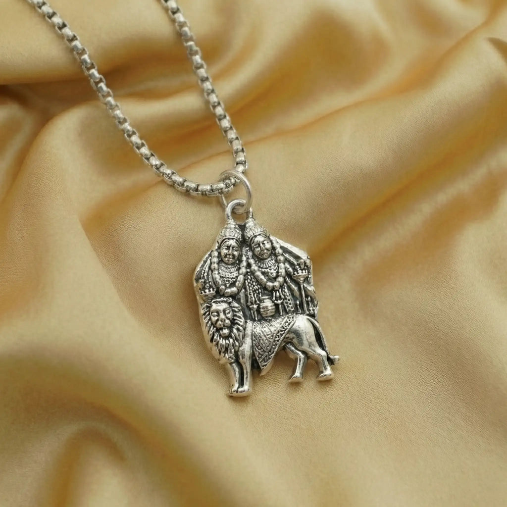 Chotila Chamunda Mata Silver Plated Pendant Necklace - Anti Tarnish