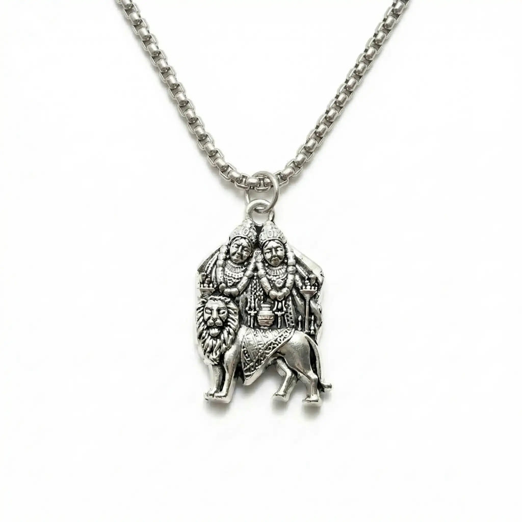 Chotila Chamunda Mata Silver Plated Pendant Necklace - Anti Tarnish