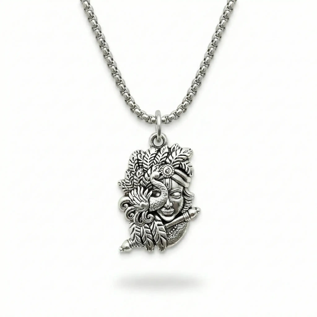 Murlidhar Krishna Flute Silver Plated Pendant Necklace - Anti Tarnish