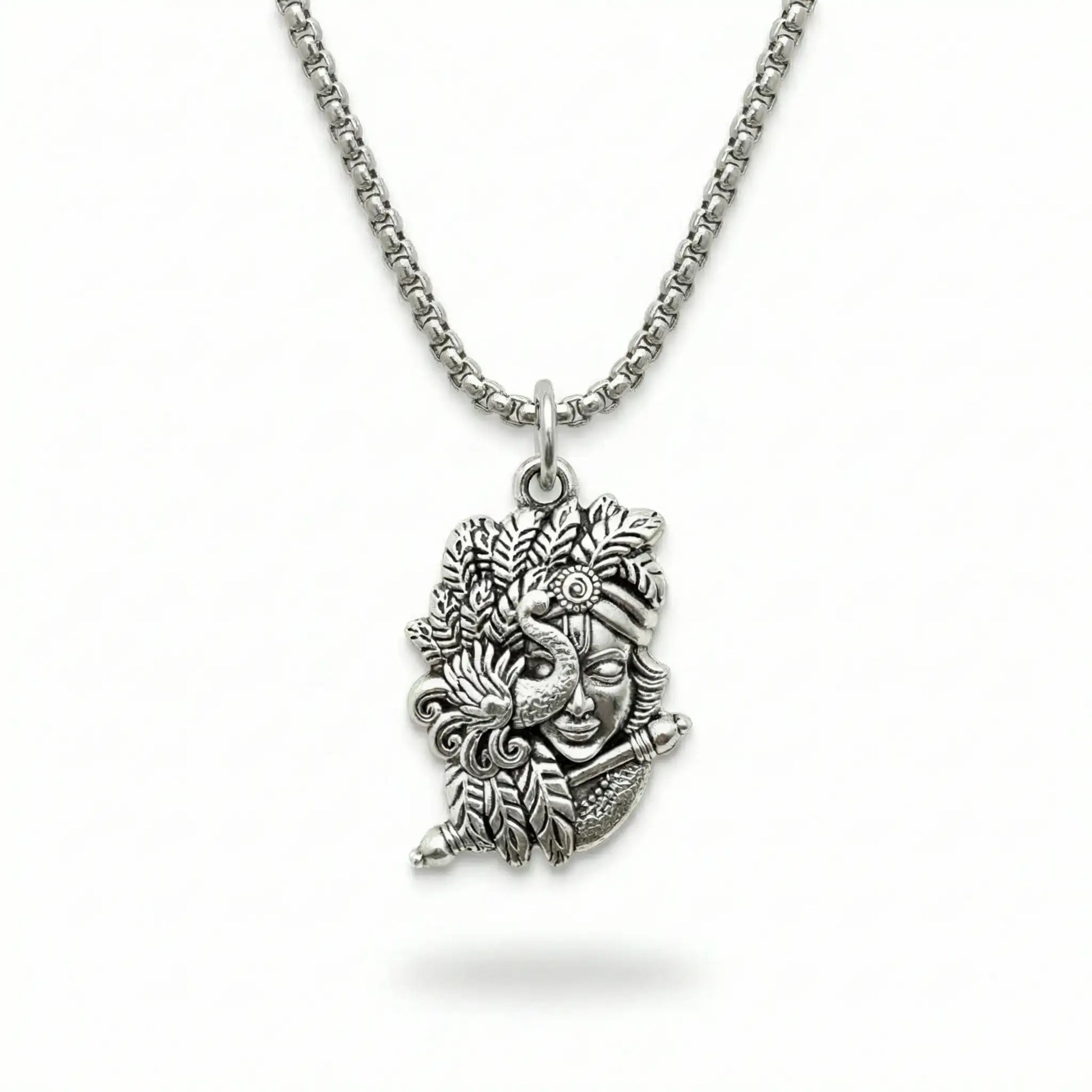 Murlidhar Krishna Flute Silver Plated Pendant Necklace - Anti Tarnish