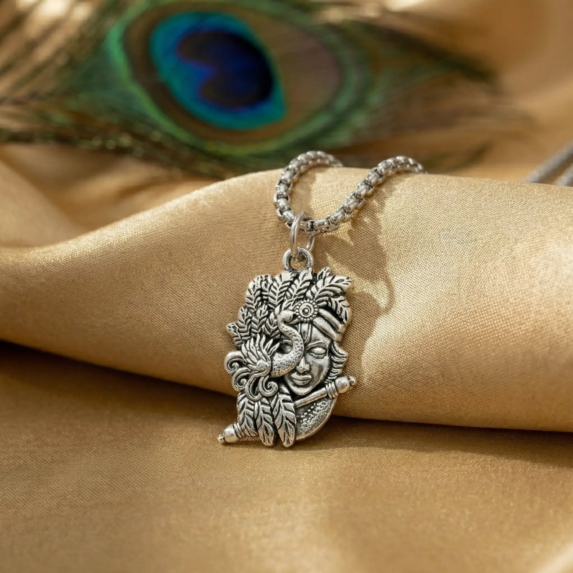 Murlidhar Krishna Flute Silver Plated Pendant Necklace - Anti Tarnish