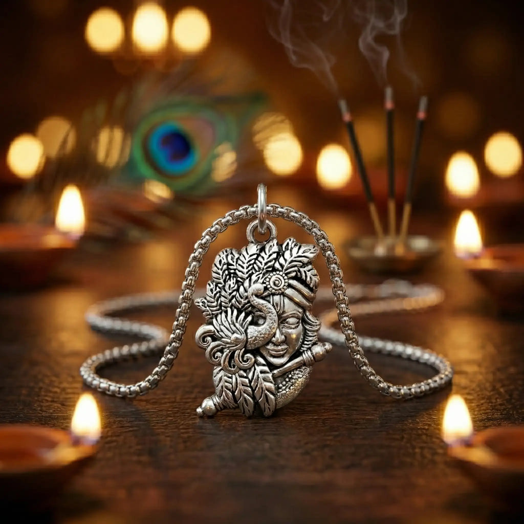 Murlidhar Krishna Flute Silver Plated Pendant Necklace - Anti Tarnish