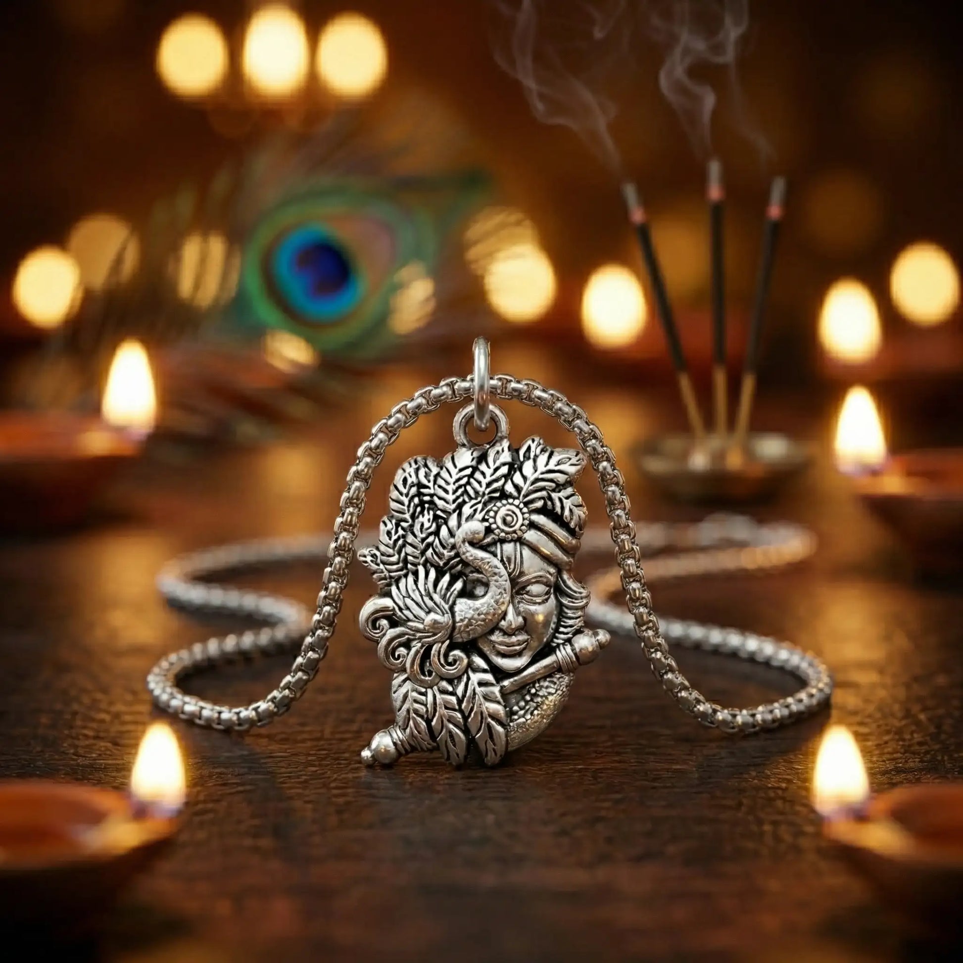 Murlidhar Krishna Flute Silver Plated Pendant Necklace - Anti Tarnish