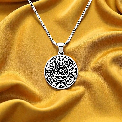 Om Yantra Silver Plated Pendant Necklace - Anti Tarnish