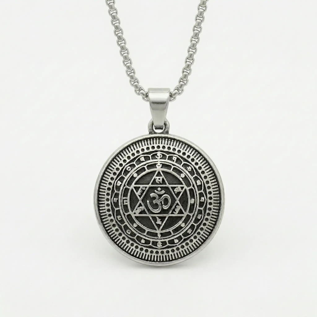 Om Yantra Silver Plated Pendant Necklace - Anti Tarnish