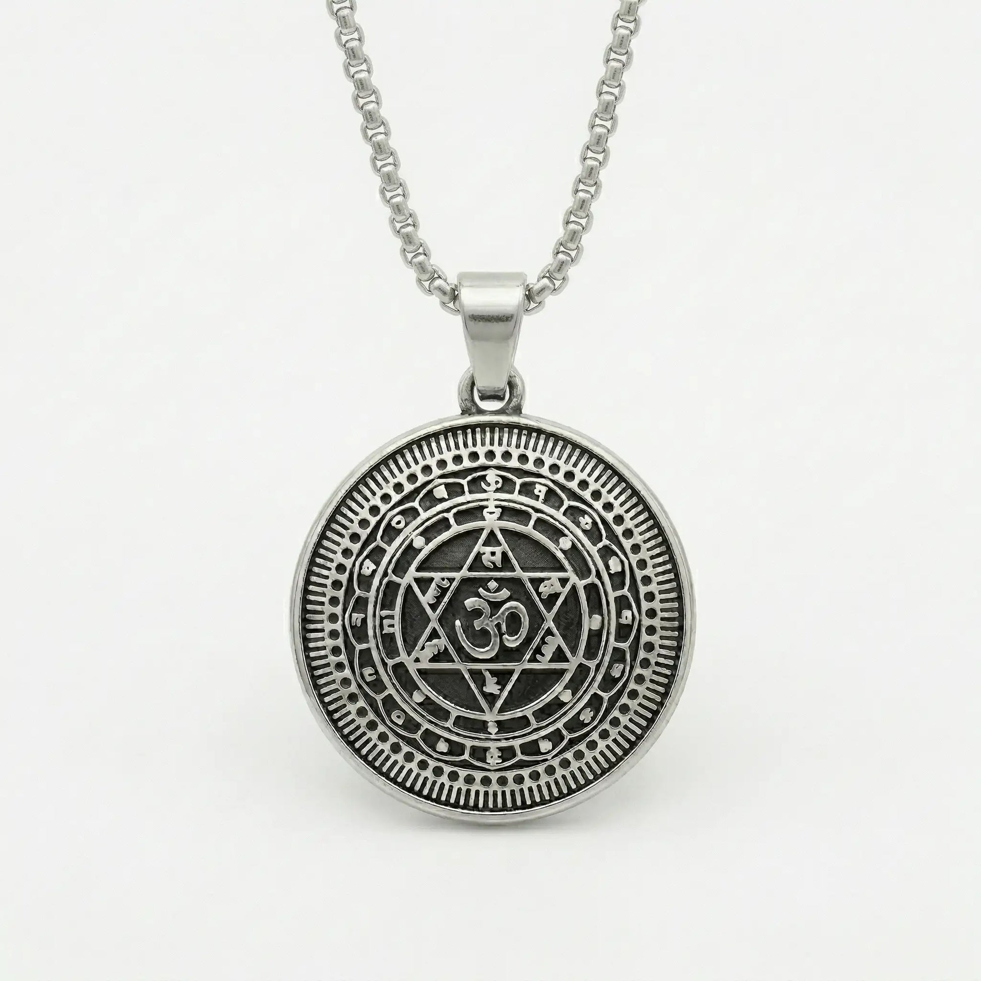 Om Yantra Silver Plated Pendant Necklace - Anti Tarnish