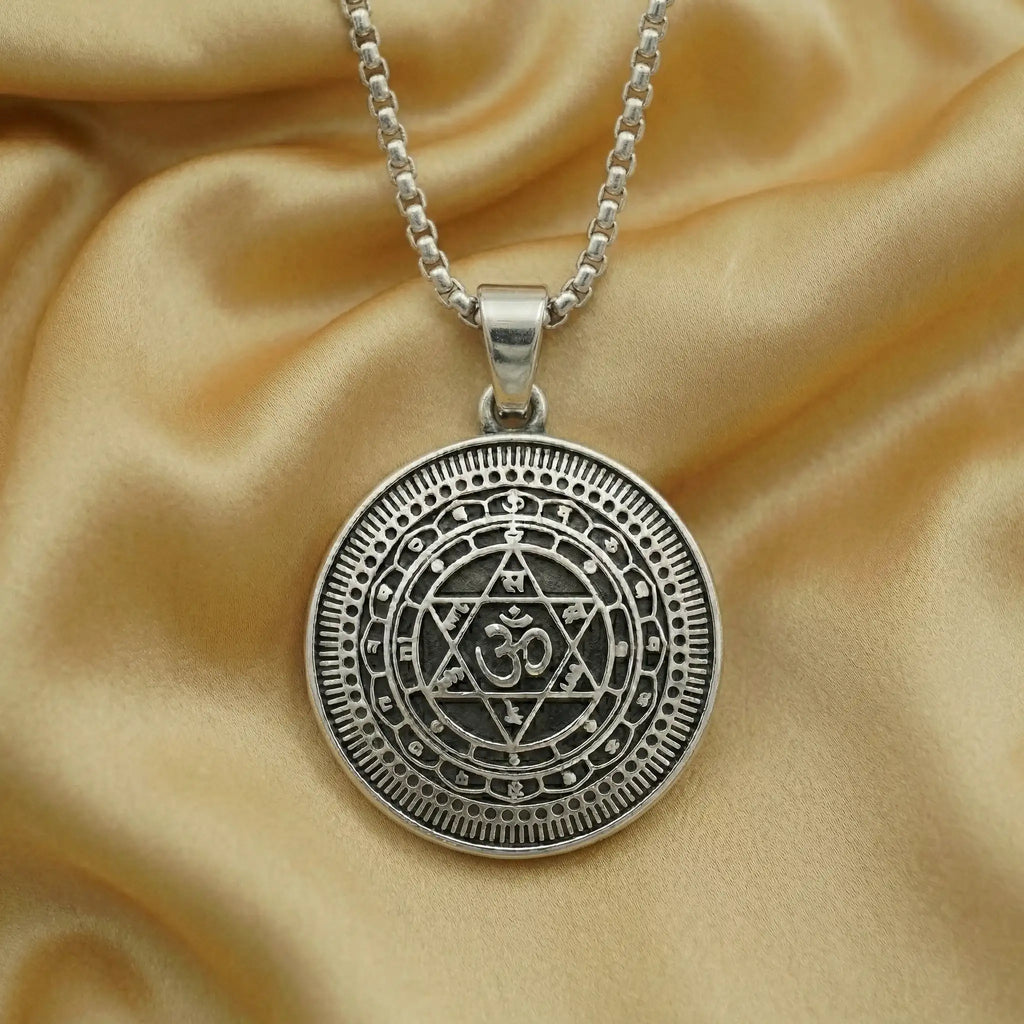 Om Yantra Silver Plated Pendant Necklace - Anti Tarnish