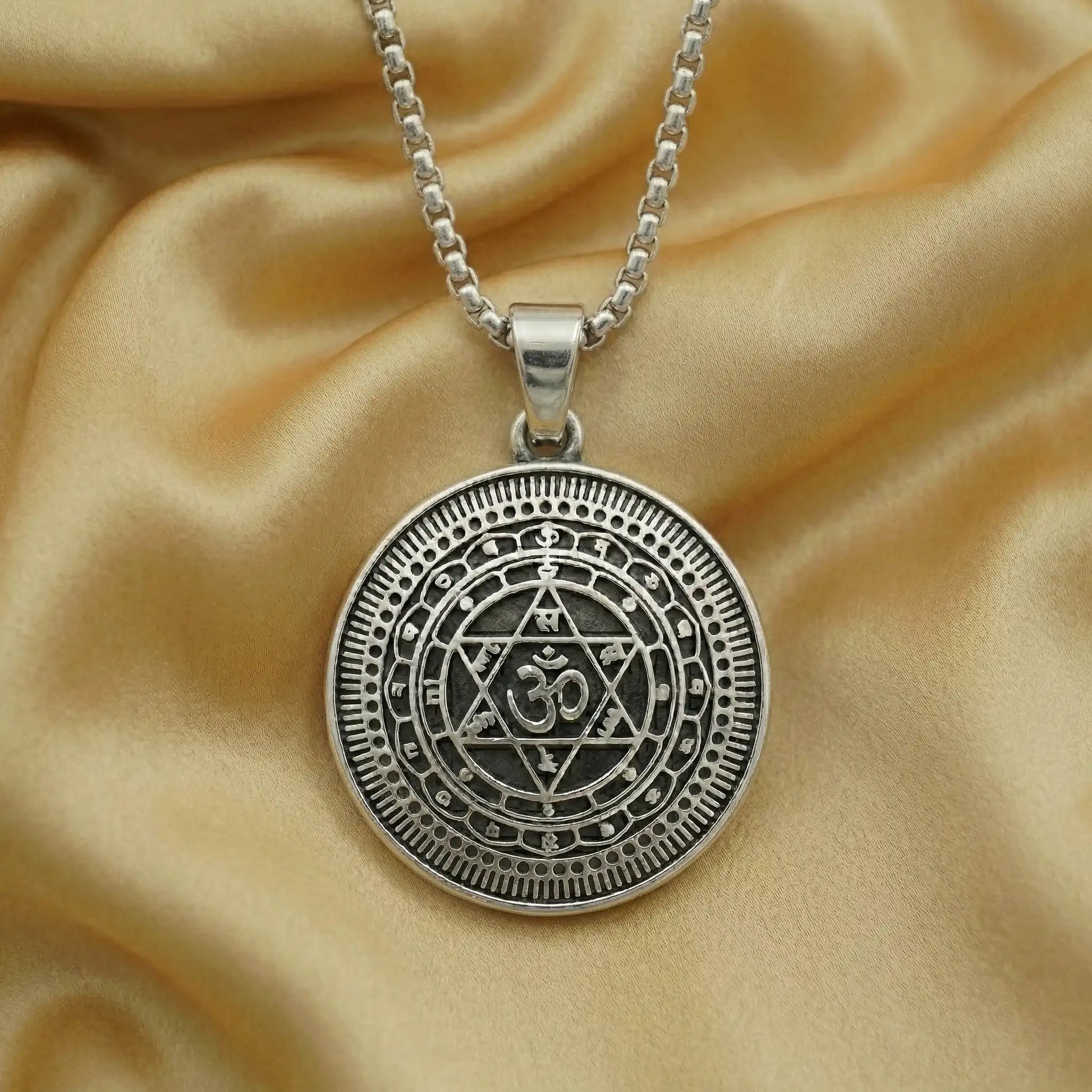 Om Yantra Silver Plated Pendant Necklace - Anti Tarnish