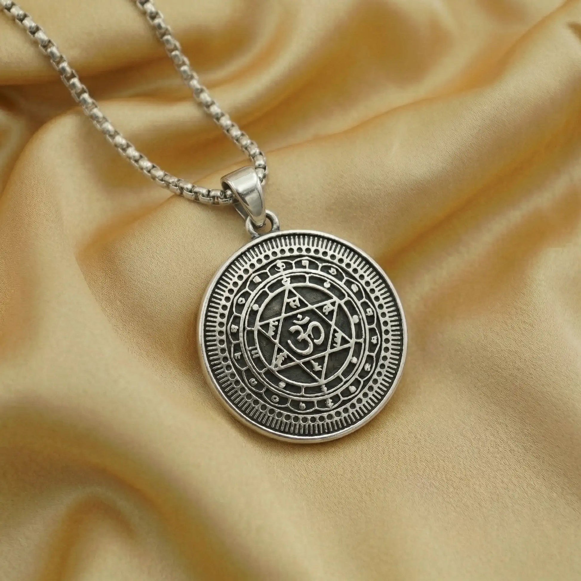 Om Yantra Silver Plated Pendant Necklace - Anti Tarnish