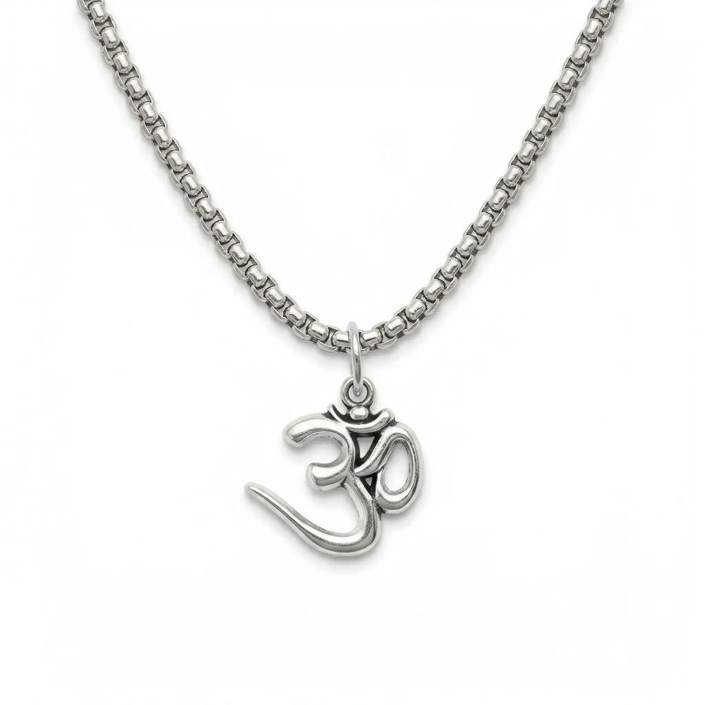Om Sign Silver Plated Pendant Necklace - Anti Tarnish