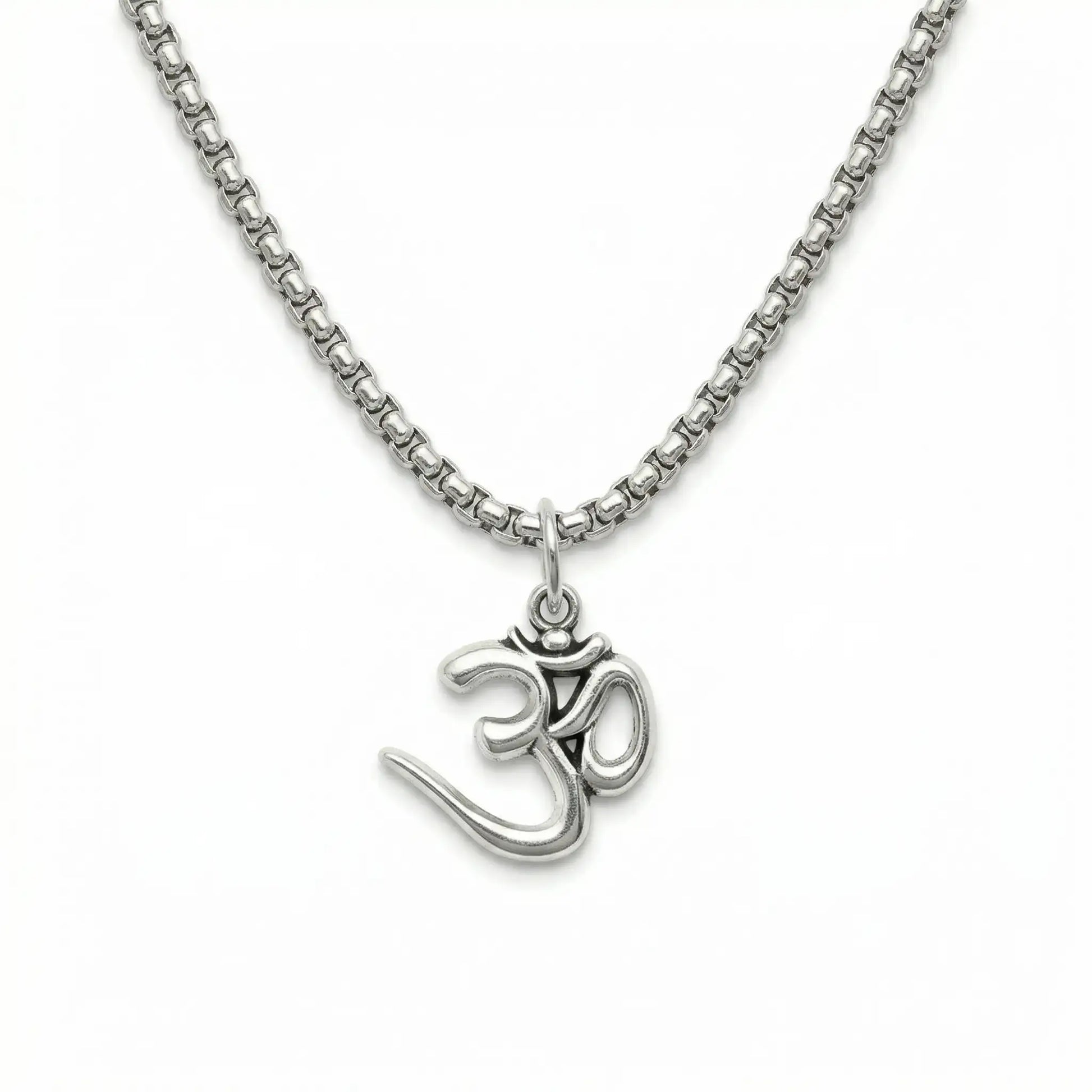 Om Sign Silver Plated Pendant Necklace - Anti Tarnish