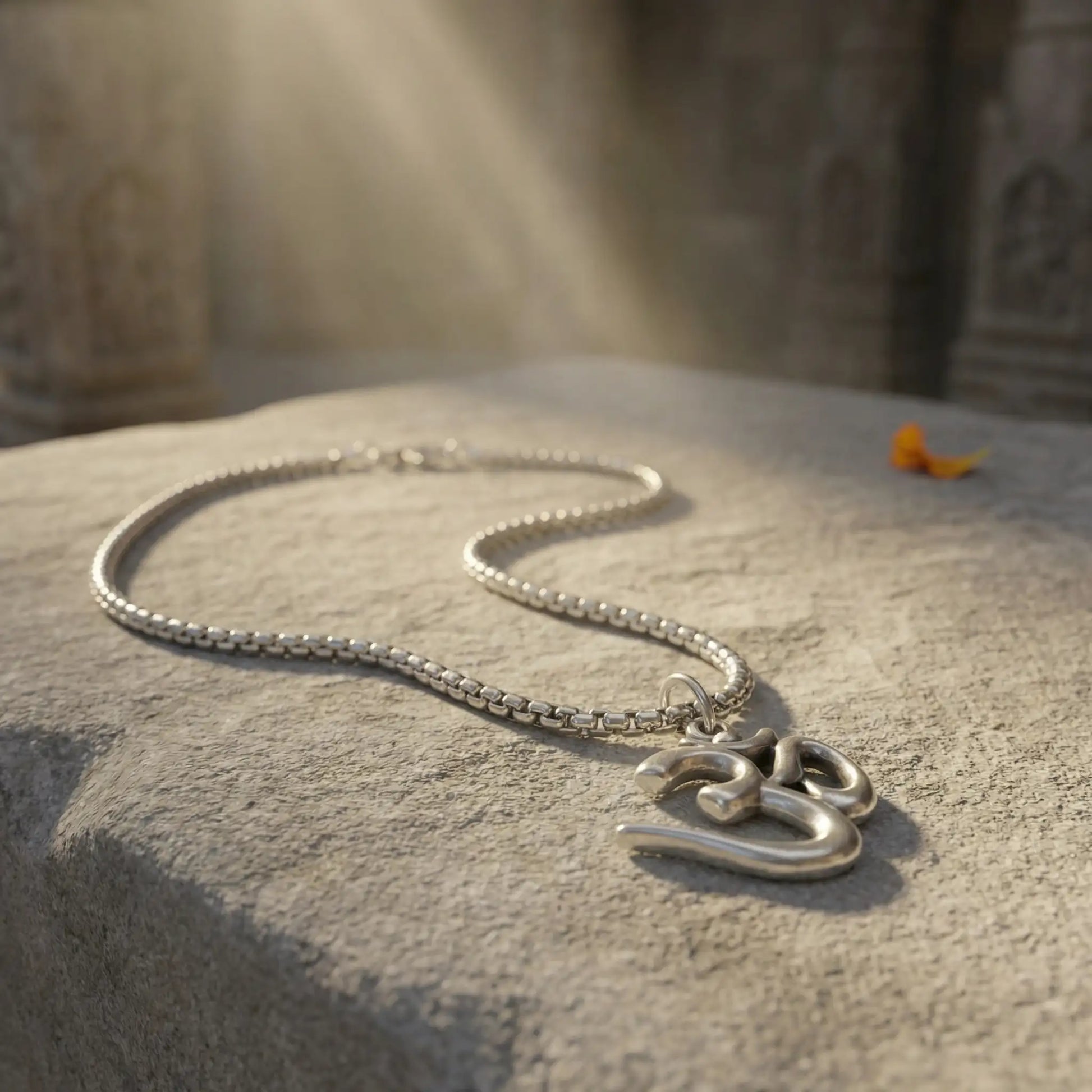 Om Sign Silver Plated Pendant Necklace - Anti Tarnish