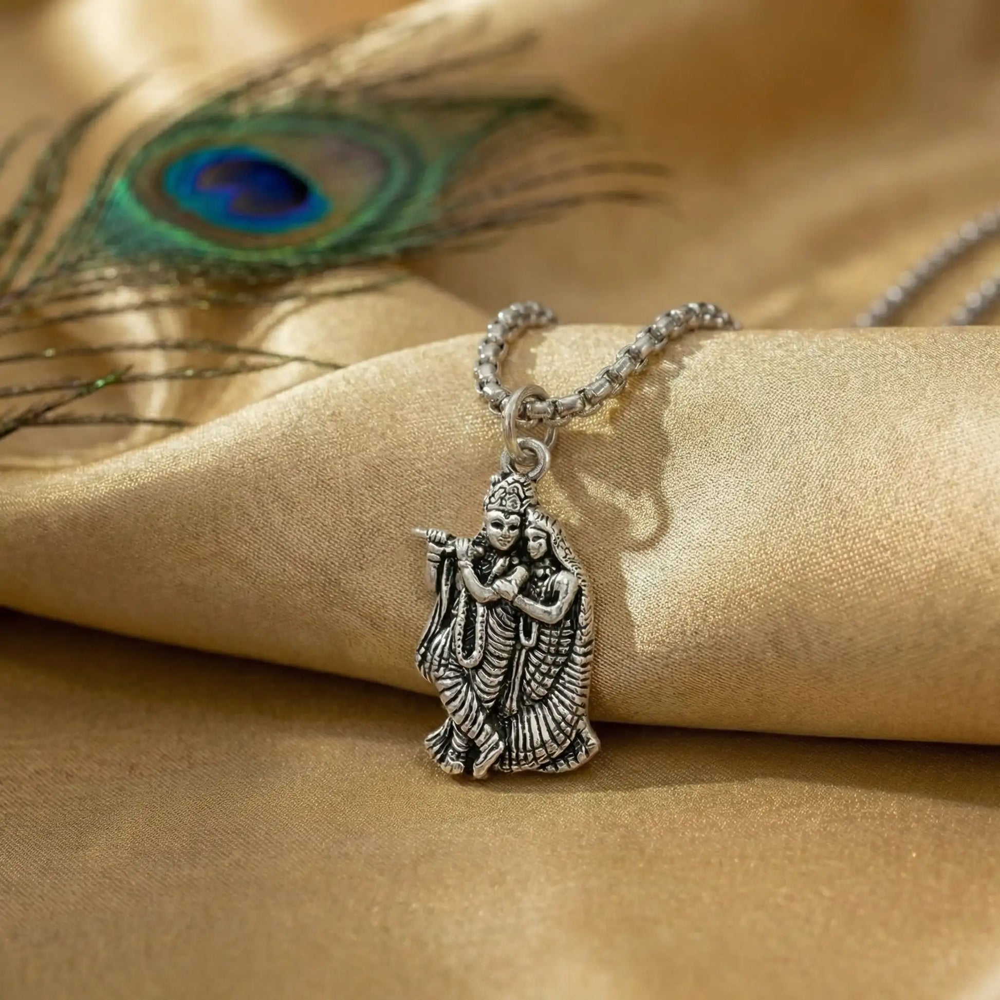 Radha Shyam Silver Plated Pendant Necklace - Anti Tarnish