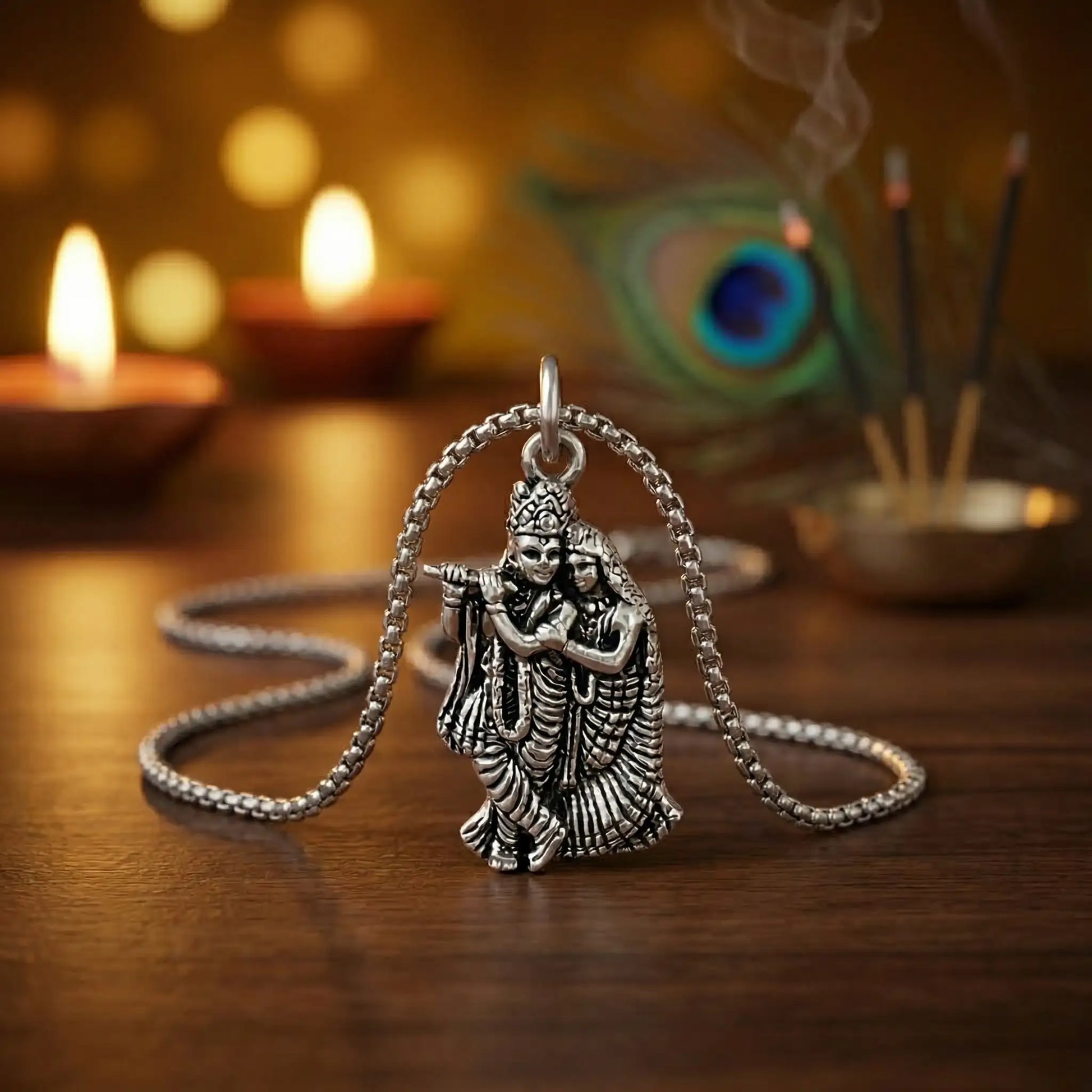 Radha Shyam Silver Plated Pendant Necklace - Anti Tarnish