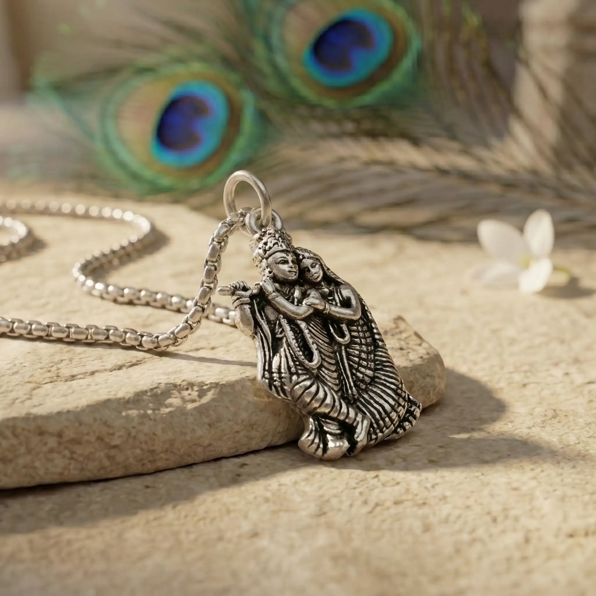 Radha Shyam Silver Plated Pendant Necklace - Anti Tarnish