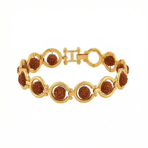 5 Mukhi Rudraksha Bracelet - Gold-Toned Circular Frame Bracelet