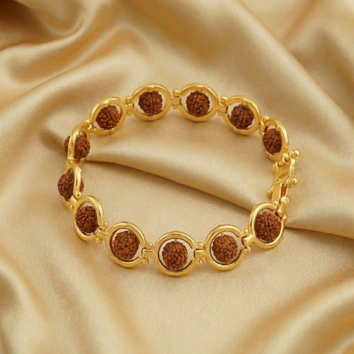 5 Mukhi Rudraksha Bracelet - Gold-Toned Circular Frame Bracelet