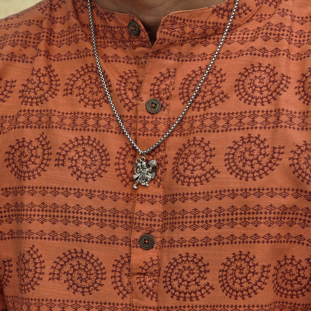 Sanjeevani Hanuman Mountain Silver Plated Pendant Necklace - Anti Tarnish