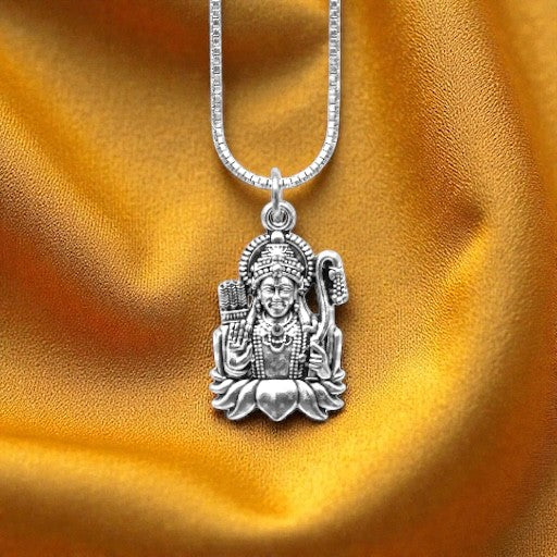 Shree Ram Kamal Silver Plated Pendant Necklace - Anti Tarnish