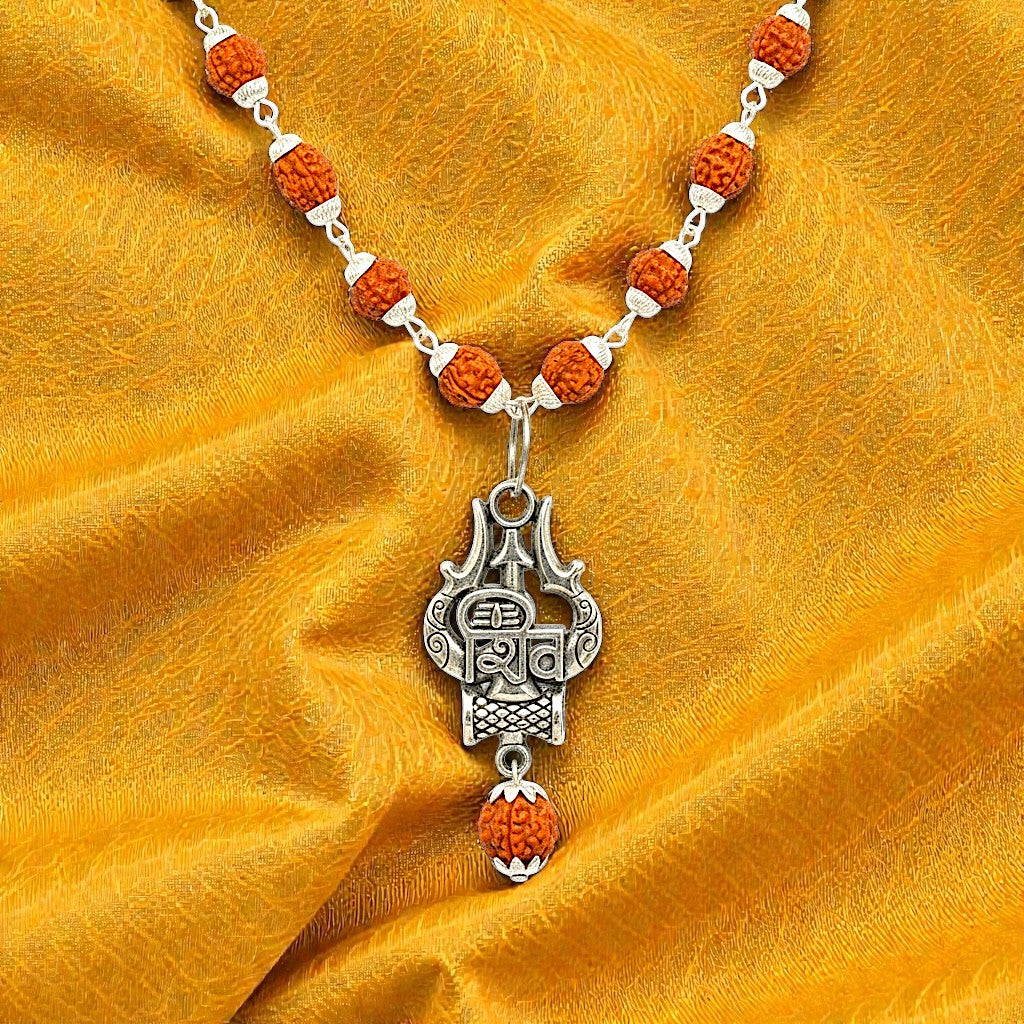 Trishul Damru Rudraksha Mala Necklace - 54 Beads Shiva Spiritual Mala