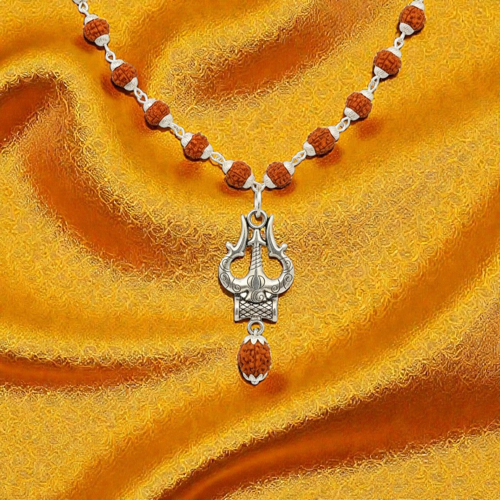 Trishul Damru Rudraksha Mala - Premium 54 Beads Shiva Meditation Necklace