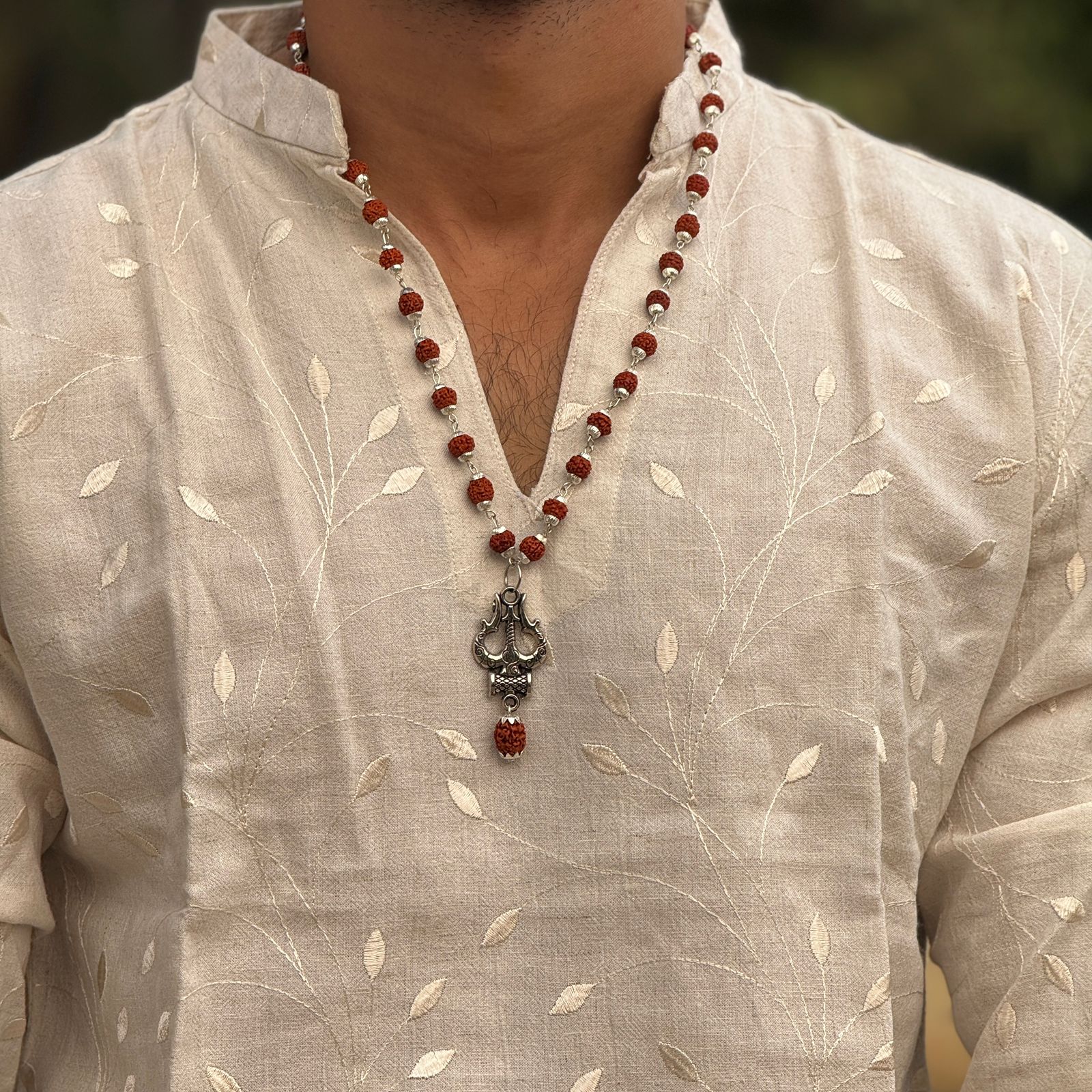 Trishul Damru Rudraksha Mala - Premium 54 Beads Shiva Meditation Necklace