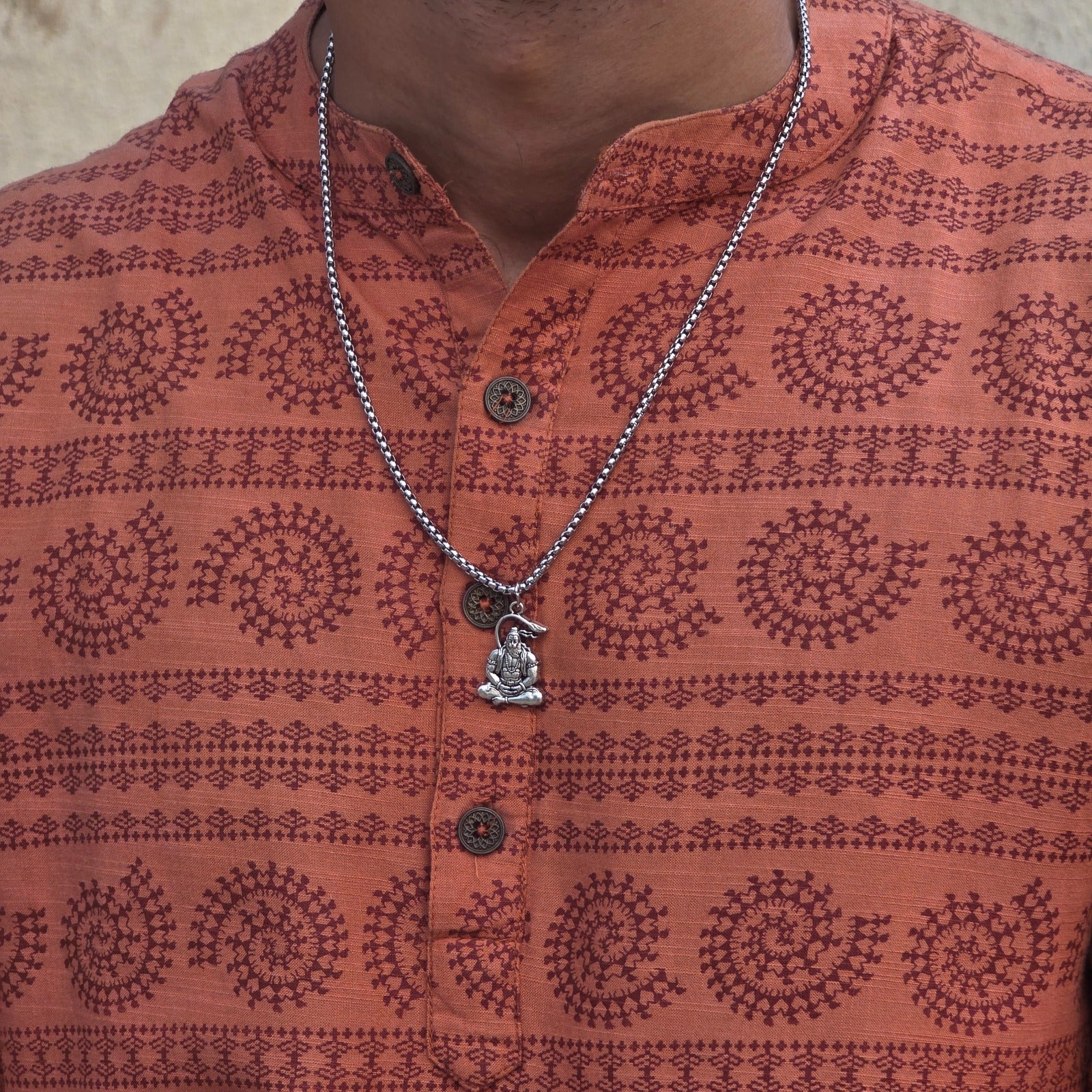 Yogi Hanuman Meditation Silver Plated Pendant Necklace - Anti Tarnish