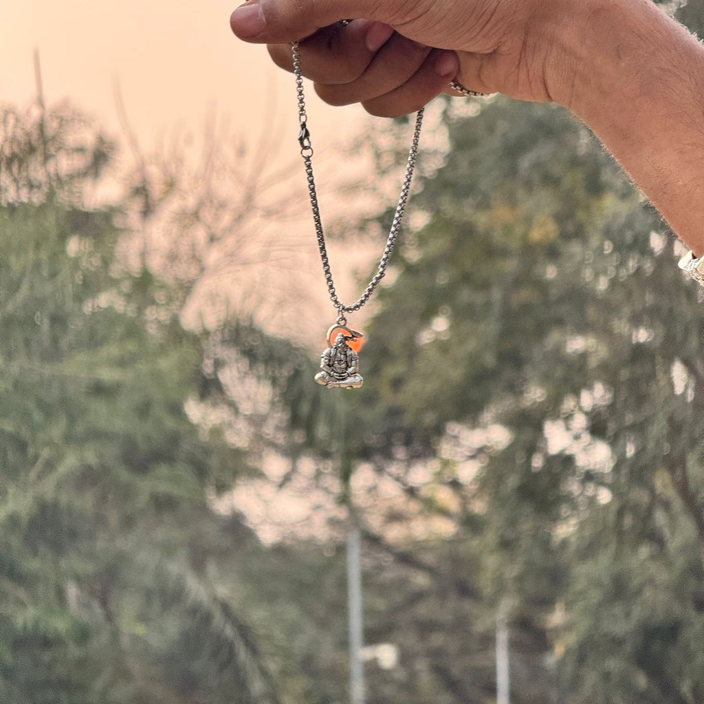 Yogi Hanuman Meditation Silver Plated Pendant Necklace - Anti Tarnish