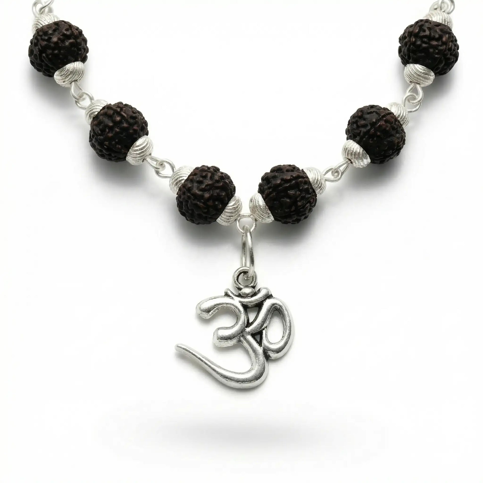 Om Rudraksha Mala Pendant Necklace - Silver Plated Anti Tarnish